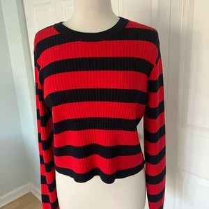 $495. MILLY  Stripe Crew Neck Bold Navy +RedLong Sleeve Sweater Size L